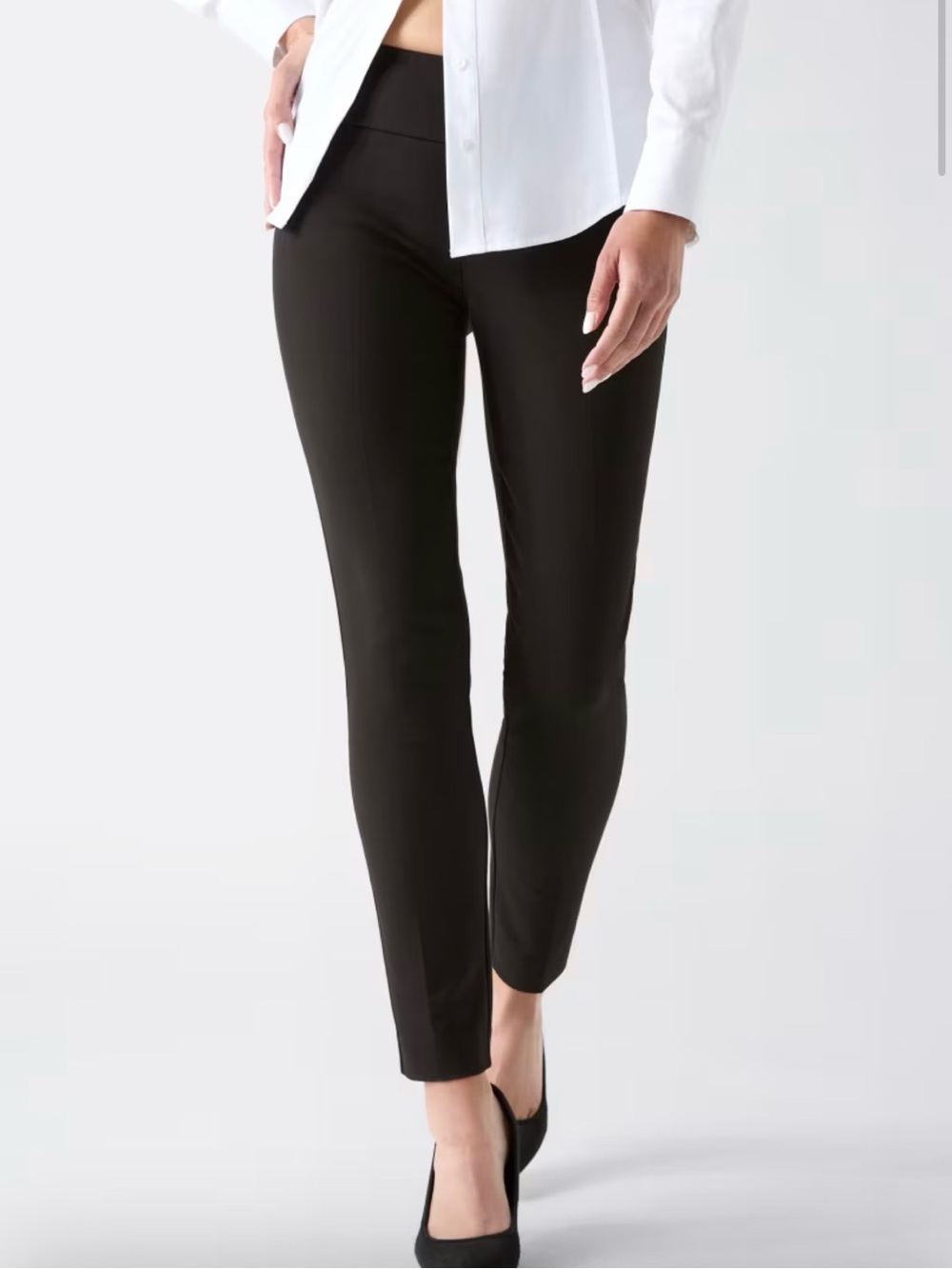 Marciano Olivia Black Cropped Slim Ponte Pants with genuine leather waistband